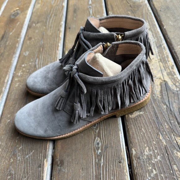 Like New Kate Spade Bitsy Gray Fringe Tassel Suede Moccasin Booties Women's 10M - Picture 5 of 14